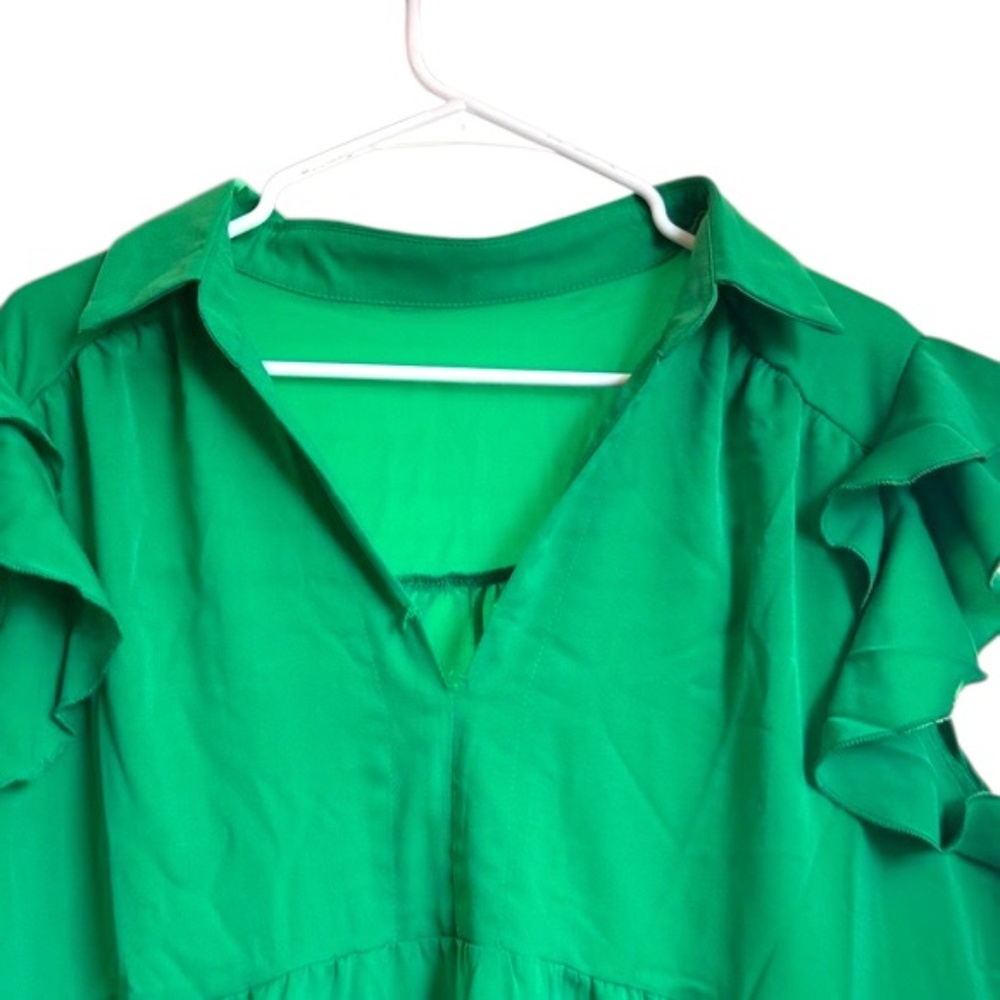 NWOT-Vibrant Green Maxi Dress with Ruffled Sleeves - Picture 3 of 8